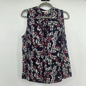 Fun 2 fun Ulrica Tie Neck Floral Blouse - L Blue/Burgundy/Bone